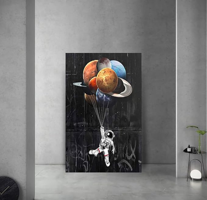 Yatsen Bridge Astronaut Holding Planetary Balloon Wall Art Universe Space Theme Canvas Picture Art Print Modern Home Decor for Living Room Bedroom Stretched and Framed Ready to Hang - 28" Wx44 H