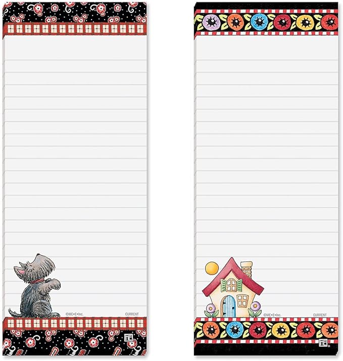 Mary Engelbreit Bright Floral Magnetic Notepad Set – Set of 12 Memo Pads, 6 Designs, 30-Sheet Pads, 3¼ x 8 Inches, Shopping List, to-Do Notes, Printed in The USA, by Current