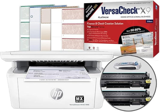 VersaCheck HP Laserjet M140 MXE MICR All-in-One Check Printer X9 Platinum 5-User Check Printing Software Bundle