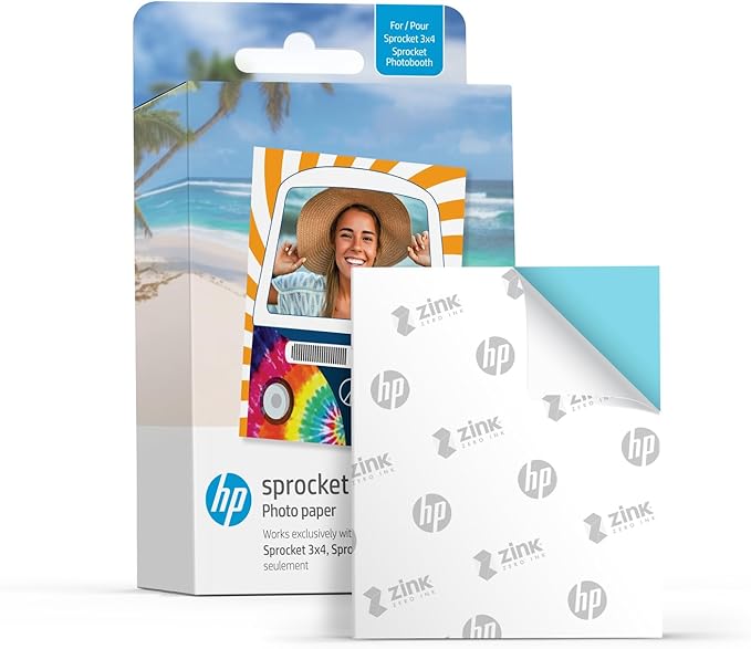 HP Sprocket 3.5 x 4.25" (8.9x10.8 cm) Premium Zink Sticky Back Photo Paper, 100 Sheets, Compatible Only with HP Sprocket 3x4 & Photobooth Photo Printers