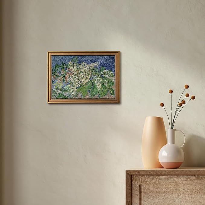 Gold Framed Wall Art Vintage Canvas Wall Art Van Gogh Chestnut Branches Artwork Prints Picture for Living Room Bedroom Farmhouse Bathroom Office Decor, 16x24