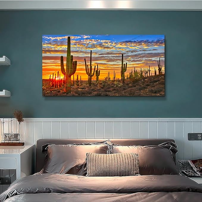 Canvas Wall Art For Living Room Cactus Plant Landscape Painting Bathroom Wall Decor Ready To Hang Home Decorations Bedroom Kitchen Inspirational Canvas Prints Posters Painting Wall Mural Artwork