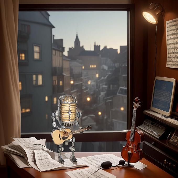 Vintage Microphone Guitar Lamp, Cool Guitar Gifts for Music Lovers and Player, USB Plug in Powered, Retro Decorations for Home, Bar, Office