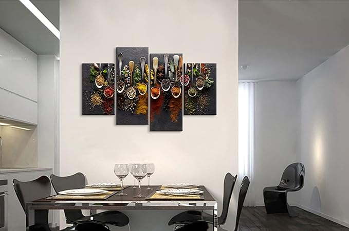 4 Pieces Kitchen Decor Kitchen Wall Art Kitchen Picture Wall Decor Dining Room Decor Spices Poster Food Poster Kitchen Art Kitchen Pictures Kitchen Canvas Wall Art for Room Decor (40''W x 24''H)