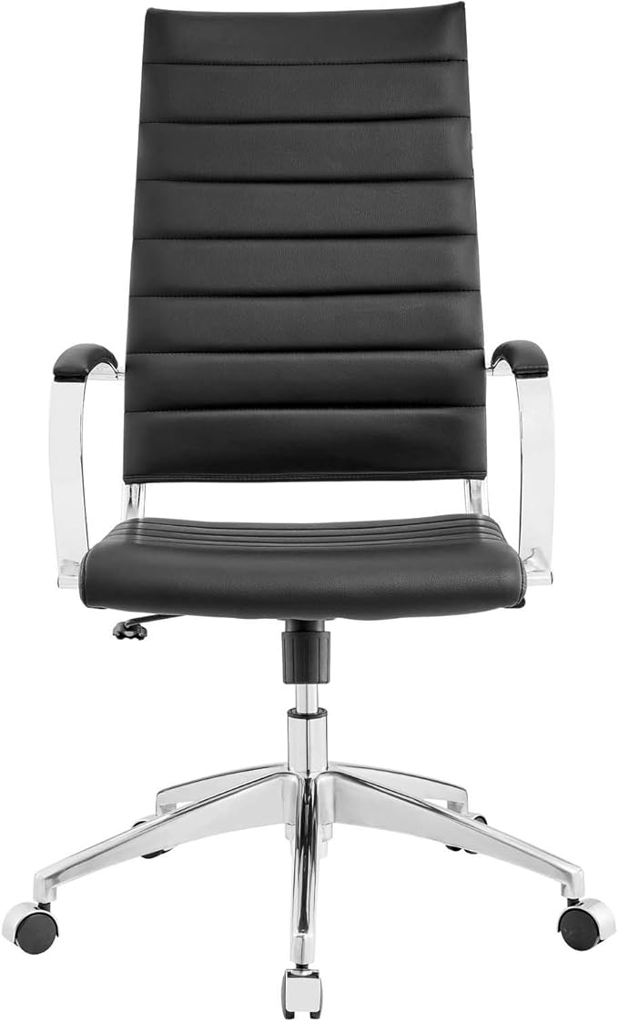 Modway Jive Ribbed High Back Tall Executive Swivel Office Chair With Arms In Black