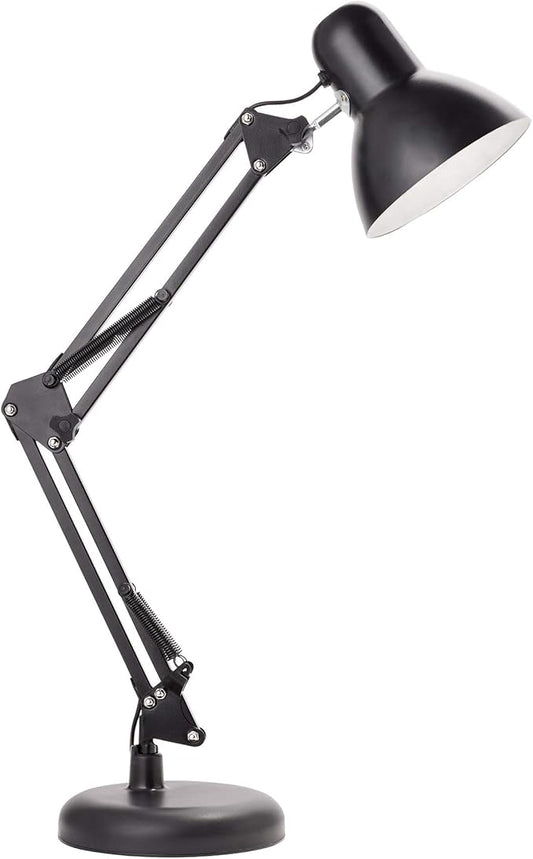 Newhouse Lighting 24-in. Wright Painted Black Metal Swing Arm Lamp with Weighted Base and Clamp NHDK-WR-BK, Tall Desk Lamp for Home Office or Home Improvement, Adjustable Office Desk Accessory