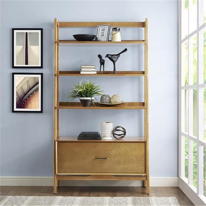 Crosley Furniture Landon Large Bookshelf Etagere, Bookcase Storage with Shelves and File Drawer, Acorn