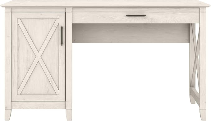 Bush Home Key West Computer Desk with Storage | Farmhouse PC Table for Home Office in Linen White Oak | 54W x 24D