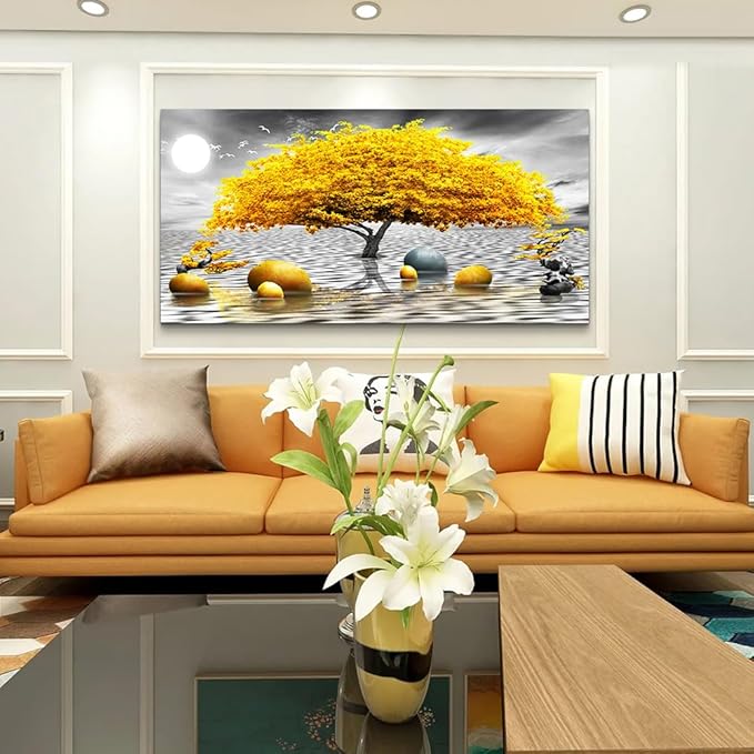MHARTK66 Wall Decorations For Living Room Canvas Wall Art For Bedroom Abstract Wall Decor Black And White Canvas Art Yellow Tree Paintings Bathroom Home Decoration Hang Pictures Office Large Artworks