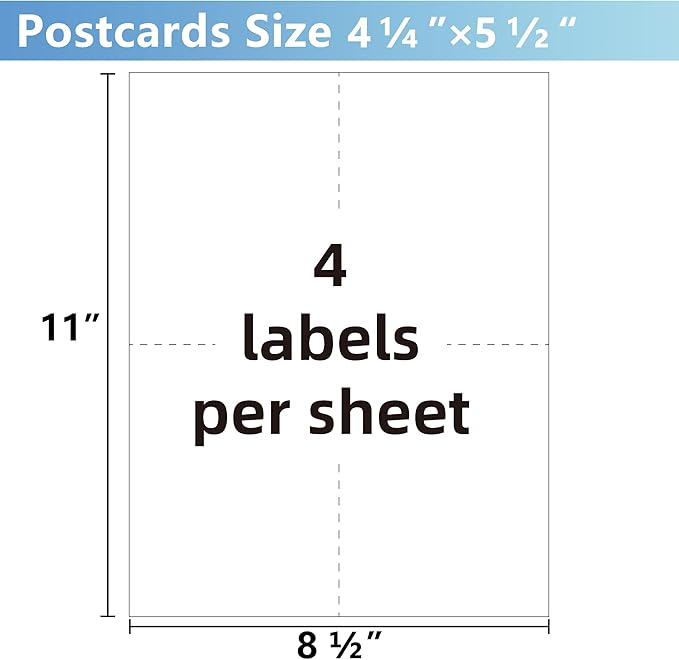Printable Postcards 4.25" x 5.5",200 Blank Post Cards for Mailing,Invitations,Announcements,for Inkjet & Laser Printers,Perforated Cardstock for Custom Designs