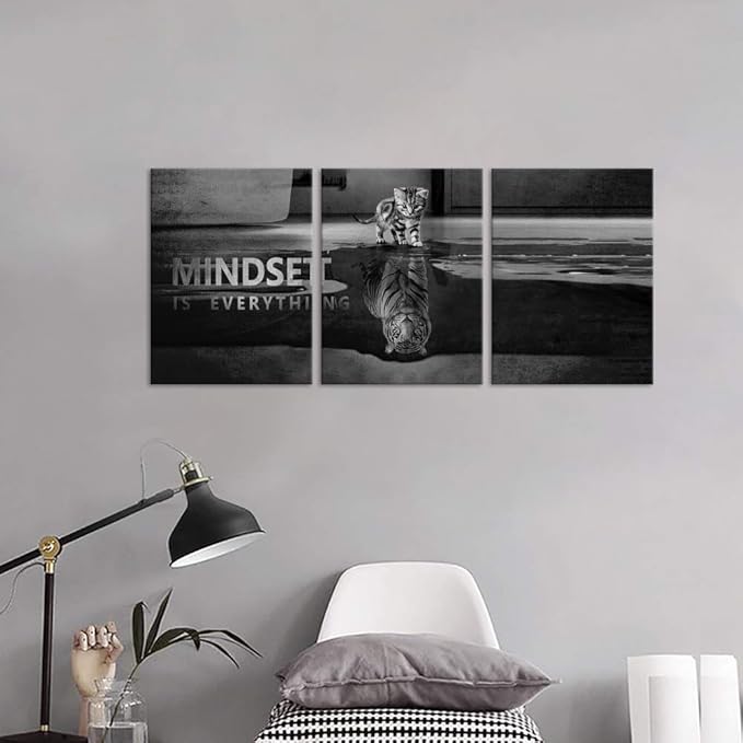 Mindset is Everything Wall Art Funny Inspirational Canvas Pictures Motivational Posters Inspiring Mindset Quotes Wall Painting Print Artwork Home Decor for Office Teens Framed Ready to Hang(36"Wx16"H)