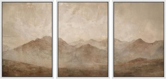 SIGNWIN Framed Canvas Print Wall Art Set Minimal Mountain Landscape Neutral Illustrations Modern Art Decorative Boho Relax/Zen Nordic for Living Room, Bedroom, Office - 24"x36"x3 White