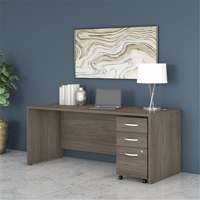 Bush Business Furniture Studio C Office Desk with Mobile File Cabinet, 72W x 30D, Modern Hickory