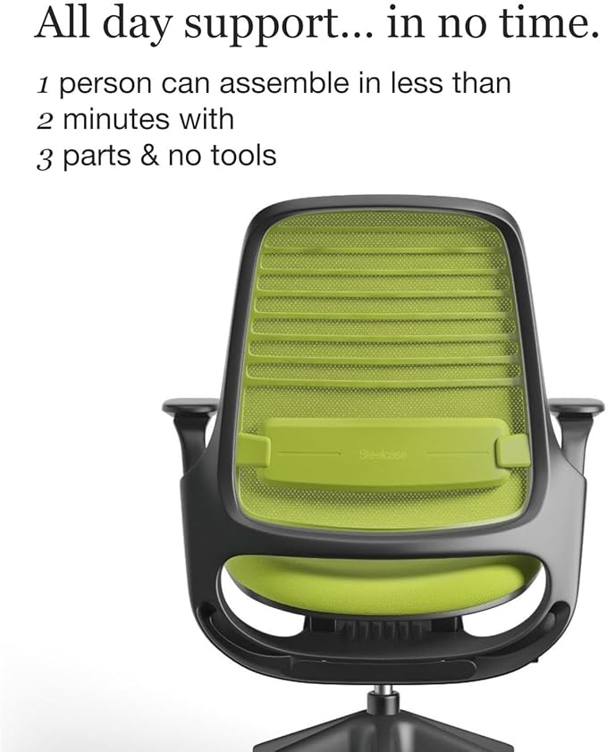 Steelcase Series 1 Office Chair - Ergonomic Work Chair with Wheels for Carpet - Helps Support Productivity - Weight-Activated Controls, Back & Arm Support - Easy Assembly - Wasabi