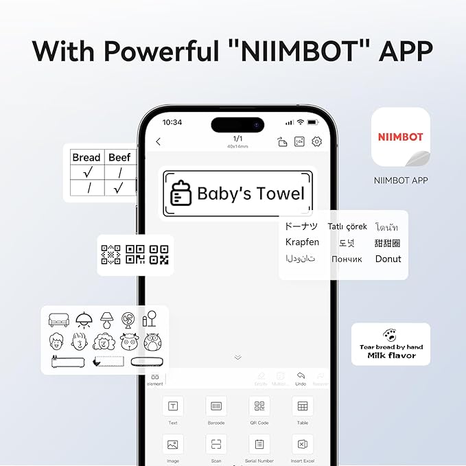 NIIMBOT B1 Label Maker,2 Inch Bluetooth Thermal Label Printer, Automatic Label Identification, Easy to Use for Home Office and Business, Label Maker Machine with Tape, Support Phones & PC