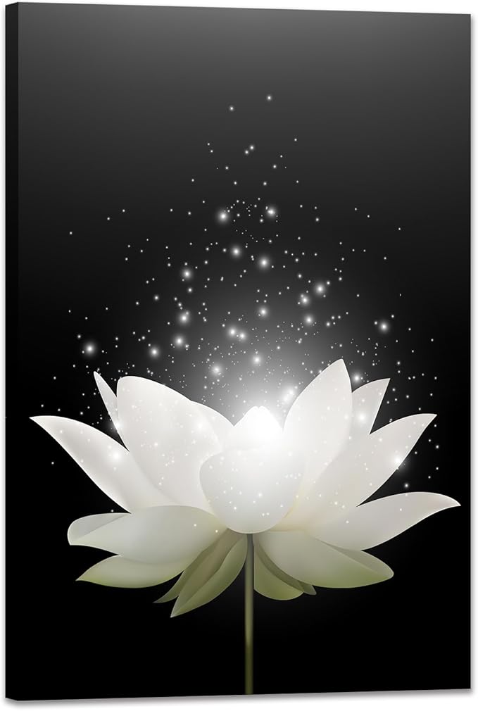 Canvas Prints Wall Art Lotus Floral Blossom Pictures for Modern Wall Decor Artwork Spirtual Meditation Prints on Canvas Wall Decor for Yoga Room Framed (12x16inch)
