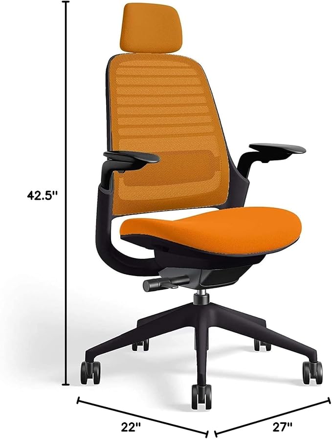 Steelcase Series 1 Office Chair with Headrest, Graphite Frame, Cogent Connect Tangerine