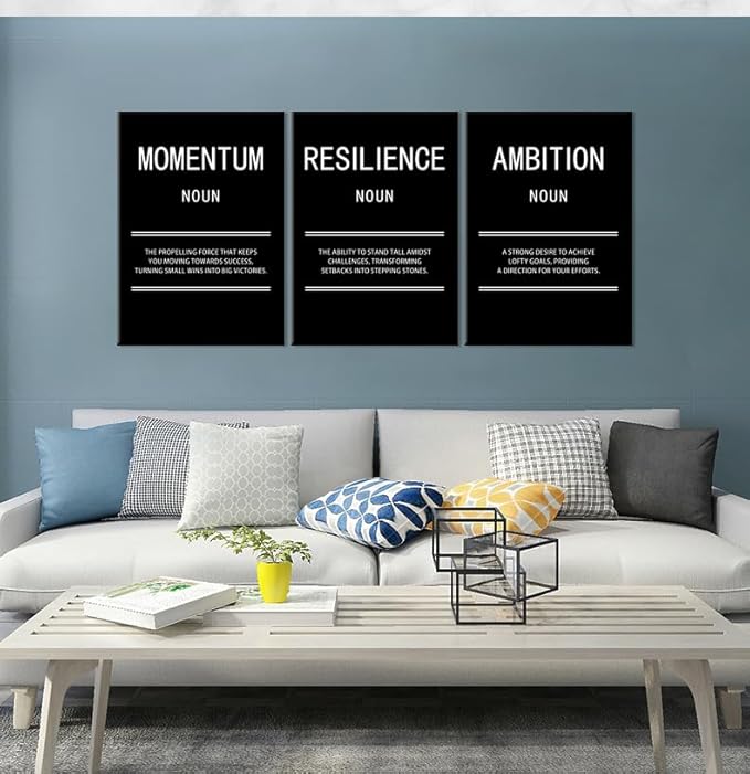 WYJZDZQ8 Ambition Momentum Resilience 3 Panel Inspirational Wall Art Motivational Canvas Print Poster Picture Painting Modern Inspiring Artwork for Home Living Room Office Wall Decor [60''Wx 28''H]