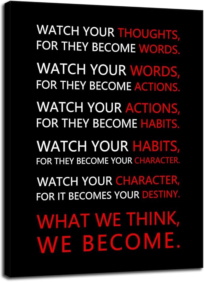 Motivational Wall Art for Office Classroom Watch Your Thoughts Inspirational Canvas Painting Inspiring Quotes Posters Prints Artwork Living Room Home Decor Framed Ready to Hang [30''W x 40''H]