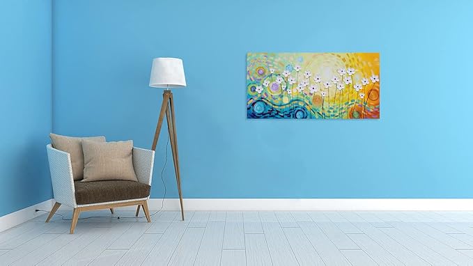 YHSKY ARTS White Flower Oil Paintings with Hand Painted Textured Modern Colorful Canvas Wall Art Contemporary Botanical Pictures Abstract Aesthetic Artwork for Living Room Bedroom Bathroom Decor