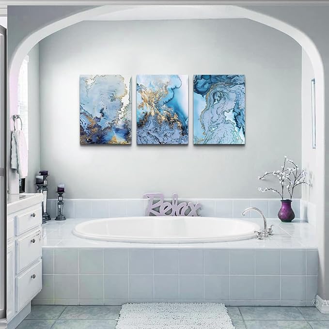 Lapremoly Large Canvas Wall Art For Living Room Bedroom Wall Decoration Office Decor Pictures Blue Watercolor Abstract Wall Paintings Ready To Hang Home Artwork Framed Canvas prints Decor