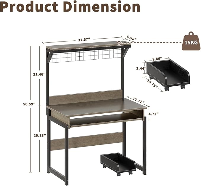ALISENED 31.5" Small Computer Desk with Hutch, Office Desk Study Table Writing Desk Workstation PC Table for Home Office, Space Saving Design