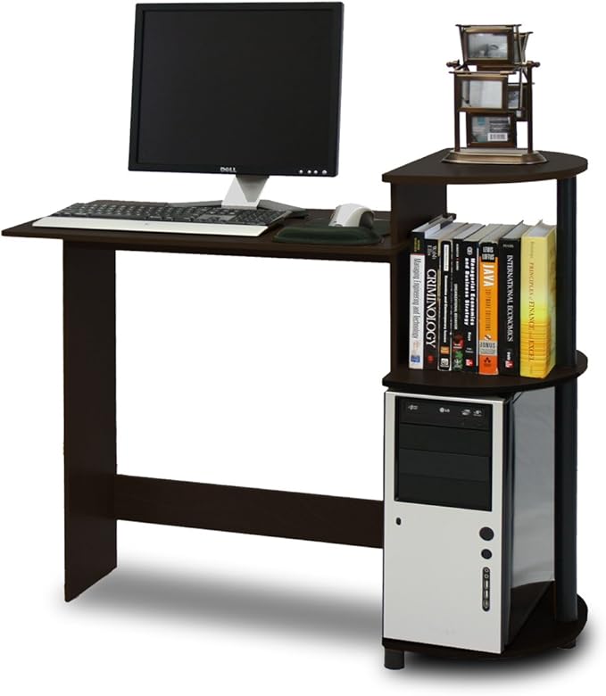 Furinno COMPACT Desk, 28.5" Wide Gaming Desk with Shelves, Computer Desk with Book Shelf, Office Desk for Home Office, Study Room, Dorm, Bedroom, Espresso