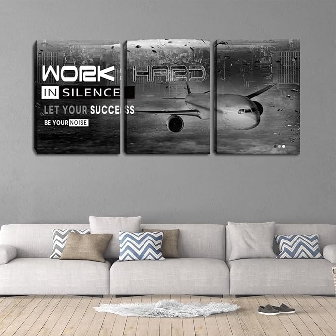 3 Piece Black and White Motivational Wall Decor Inspirational Posters Canvas Wall Art for Office Modern Positive Success Quotes Painting Artwork Entrepreneur Workplace Decorations (36''Wx 16''H)