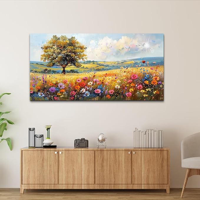 hyidecorart Large Wall Art For Bedroom Canvas Wall Decor For Living Room Office Decorations Flower Scenery Watercolour Wall Paintings Field Pictures Artwork Aesthetic Room Home Decor Hang Easy