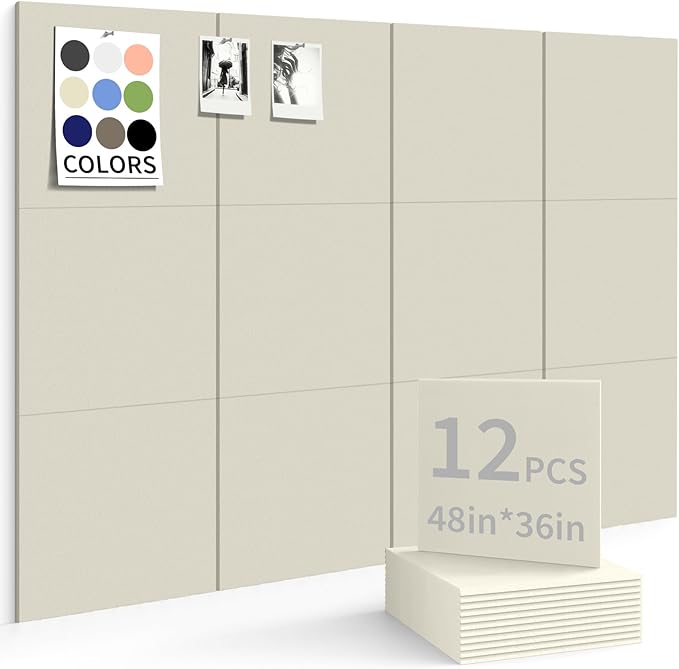 Large Bulletin Board 48"x36" Cork Boards for Walls, 12 Pack Felt Wall Panels Photo Board, Cork Board for Office Home Pin Board