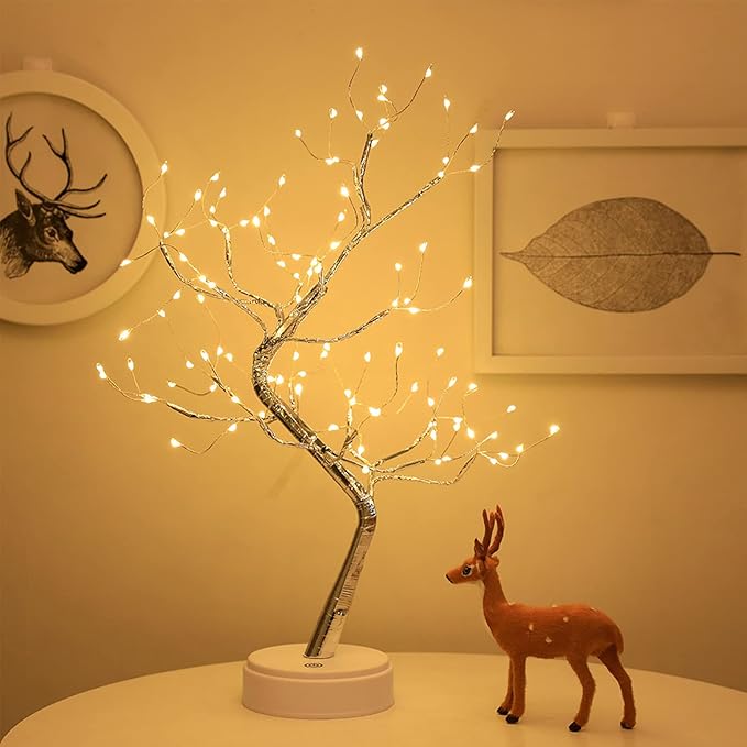 MYSNKU DIY Led Desk Tree Lamp, Desk Table Decor 36 Pearl LED Lights for Home,Bedroom, Indoor,Wedding Party,Decoration Touch Switch Battery Powered or USB Adapter (Art Deco)