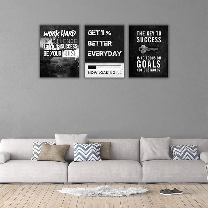 Motivational Canvas Wall Painting Wall Art Inspirational Poster Execute Hustle 3 Pieces Prints Artwork for Living Room Modern Home Office Decor Painting Pictures Stretched and Framed Ready to Hang