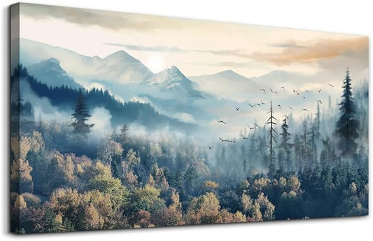 MHARTK66 Modern Canvas Wall Art For Living Room Decorations For Bedroom Office Wall Decor Prints Foggy Forest Trees Landscape Wall Painting Pictures Ready To Hang Room Home Decor 20x40 in