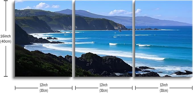 Nature Landscape Canvas Wall Art Beautiful Coastline Poster Print Ocean Scenery Picture Painting for Modern Home Kitchen Bedroom Office Hotel Wall Decoration Artwork Ready to Hang [36''Wx16''H]