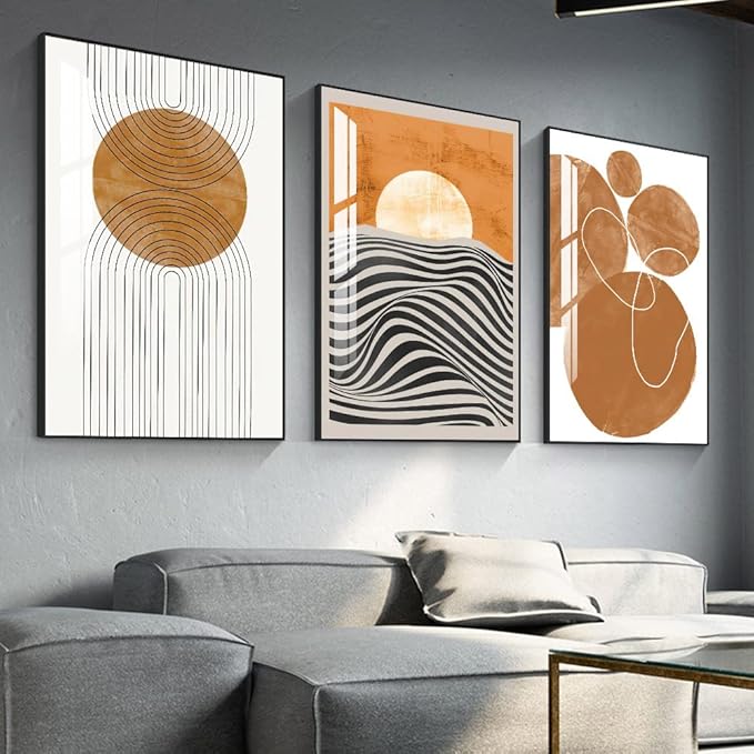 Large Wall Art for Living Room,Black Framed Abstract Wall Decor for Home Minimalist Artwork Painting 24" x 32" 3 Pieces Canvas Print for Bedroom Decor Kitchen Office Hang a Modern Picture