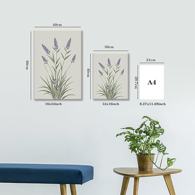 TUEASKY 3 Piece Canvas Wall Art Wildflower Wall Decor Botanical Pictures Floral Paintings Watercolor Prints Minimalist Artwork for Bedroom Bathroom Living Room