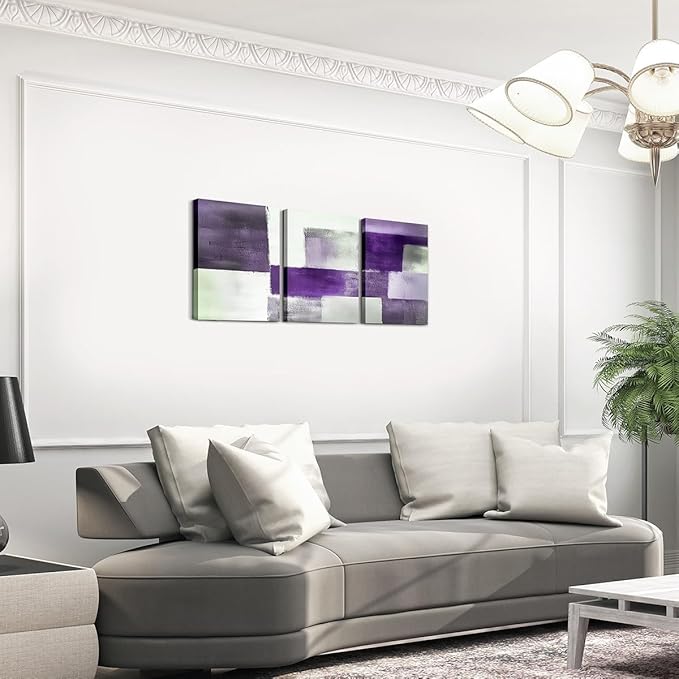 jejeloiu Modern Art 3 Piece Canvas Wall Art for Living Room Bedroom Abstract Art Picture Wall Decor 12"x16"x3pcs Purple Abstract Oil Painting Office Decorations Artwork Posters