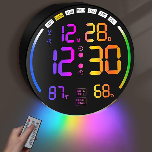 Large Digital Wall Clock with 10.3" LED Display,Alarm,Countdown Timer,DST,Temperature,Humidity,Auto-Dimming,Remote Control,Night Light for Classroom,Bedroom,Living Room,Office,Gym
