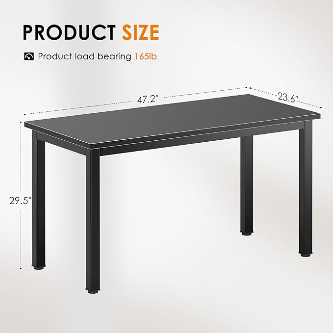 SogesHome 47'' Computer Desk, Home Large Writing Desk, Workstation Study Office Desk, Black