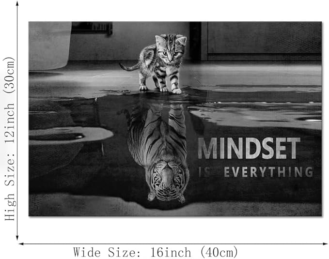 Motivational Posters Inspirational Wall Art Black and White Canvas Painting Mindset is Everything Pictures Inspiring Entrepreneur Quotes Framed Prints Artwork Office Living Room Home Decor (12”Hx16”W)