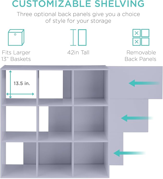 Best Choice Products Kids Bookcase 9-Cube Storage Organizer, 13.5in Shelf Opening, Bookshelf, Toy Storage, Customizable w/ 3 Removable Back Panels – Lavender