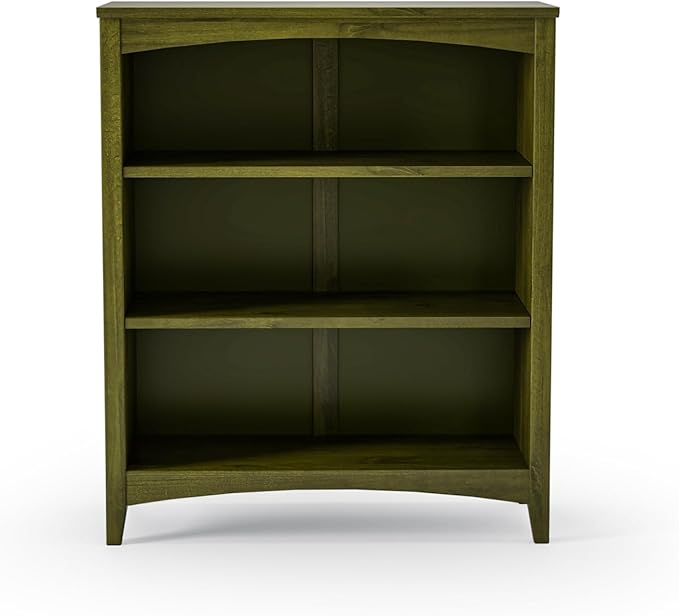 Camaflexi Shaker Style 3 Shelf Bookcase/Solid Wood / 36" High/Adjustable Shelving/Closed Back/Display Bookshelf for Living Room, Bedroom, Home and Office, Olive Grove Green