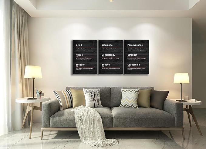 Inspirational Canvas Wall Art Office Motto Decor Discipline Consistency Strength Noun Posters Prints Artwork Motivational Quotes Wall for Home Living Room Wall Decor Wooden Framed [60" W X 28" H]