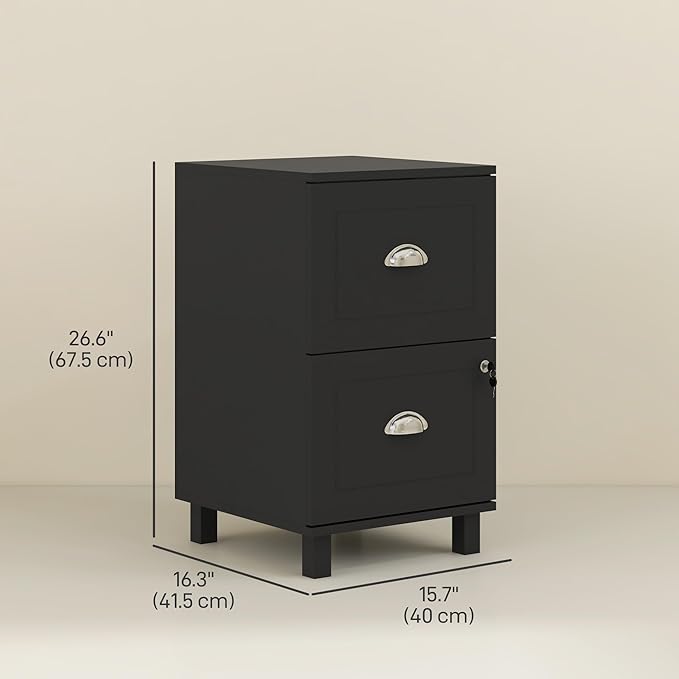 HOMCOM 2 Drawer File Cabinet, Lockable Filing Cabinet with Adjustable Hanging Bars for A4 and Letter for Home Office, Black