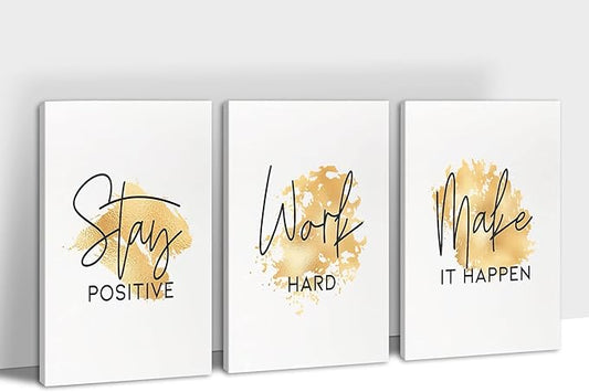 3-Piece Office Canvas Wall Art: Motivational Quotes, Framed Artwork - Home Office Decor, 24"x36" - 3 Pcs