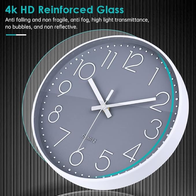 jomparis Small Wall Clock 8 Inch Gray Wall Clocks Silent Non-Ticking for Bedroom Bathroom Kitchen