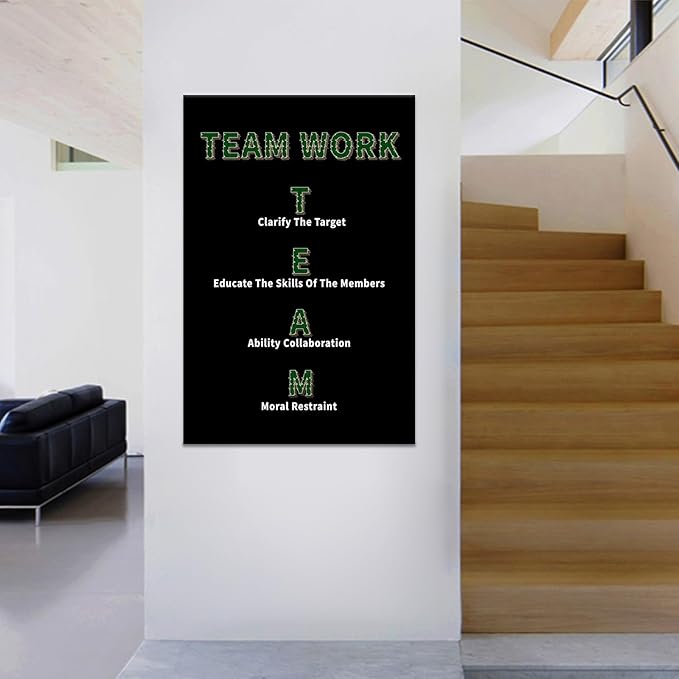 Inspirational Poster Print Canvas Wall Art Home Decor Team Work Motivational Quotes Picture Painting Artwork for Living Room Workplace School Wall Decoration Stretched and Framed [24''Wx36''H]