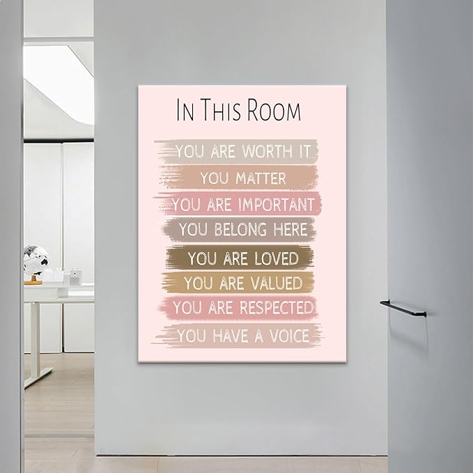 Inspirational Poster Print Canvas Wall Art In This Room You Belong Here Picture Painting Positive Affirmation Wall Decor Artwork for Living Room School Gym Hallway Stretched and Framed [30''Wx 40''H]