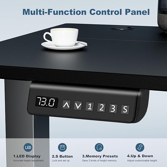 DUMOS 48 Inch Electric Standing Desk Height Adjustable, Sit to Stand Up Computer Workstations Work PC Table Home Office Study Writing Gaming Desks with Memory Presets for Walking Pad, Bedroom, Black