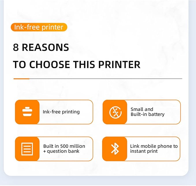 A4 Thermal Printer, 200dpi Inkless Mini Printer, Cordless Portable Rechargeable Inkless Thermal Mobile Printer for Travel School Office